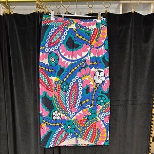 J. Crew Pink and Blue Pencil Skirt Knee-Length Resort Wear